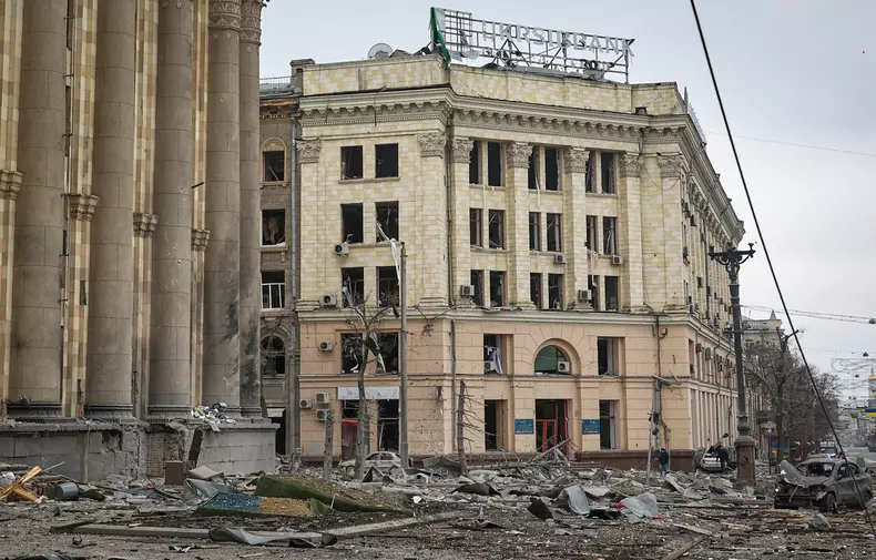 Aftermath of shelling in Kharkiv, Ukraine
