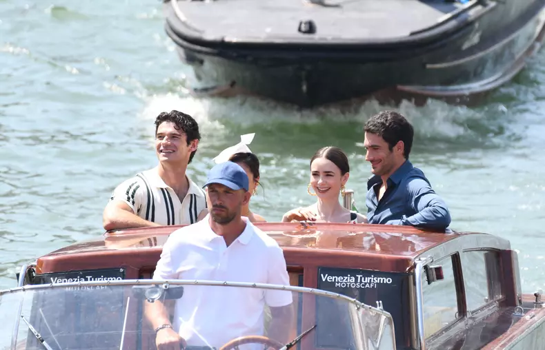 Lily Collins and Cast on Emily in Paris Set in Venice - Italy