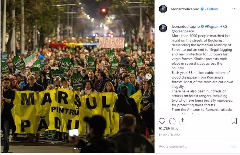 Mesajul postat de Leonardo DiCaprio pe Instagram