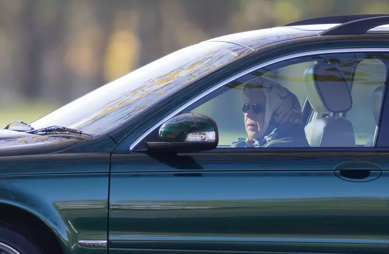 Queen Elizabeth II driving her Jaguar car in the grounds of Windsor Castle, UK - 01 Nov 2021