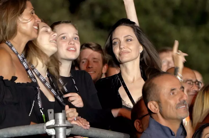 Angelina Jolie and her daughter Shiloh Jolie-Pitt attend the Maneskin's concert for the world premiere of the "Loud Kids Tour" at the "Circo Massimo" in Rome.