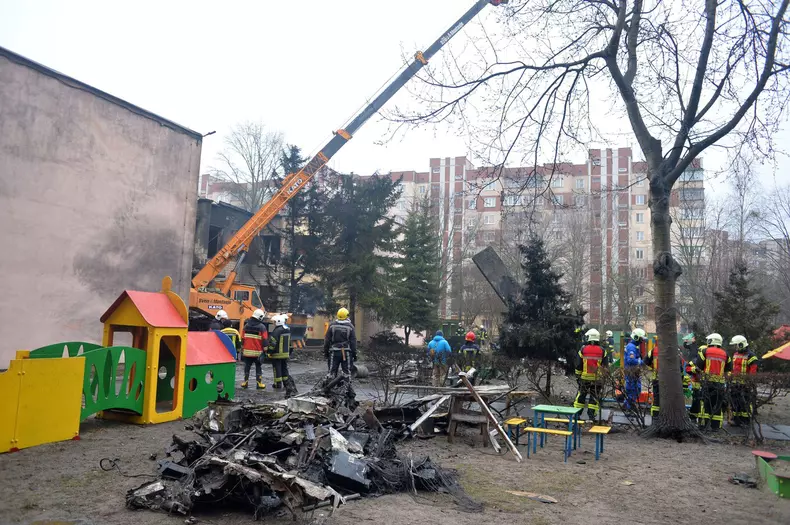 Deadly helicopter crash in Brovary, Ukraine - 18 Jan 2023