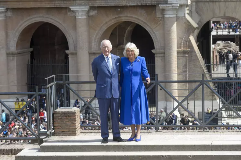 Italy, Rome, 8 April, 2025 - Visit of the Royals of the United Kingdom to the Archaeological Park of the Colosseum