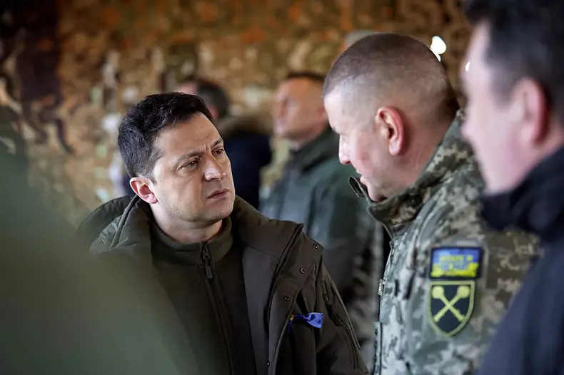 Ukrainian President Volodymyr Zelensky Visits a Military Drill Northern Ukraine, Rivne - 16 Feb 2022