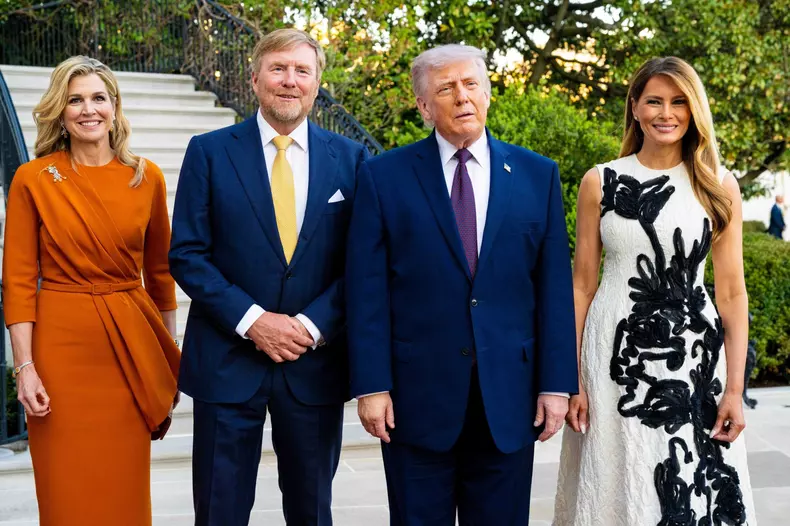 King Willem-Alexander and Queen Máxima meet President Trump and First Lady Melania during White House visit in Washington DC