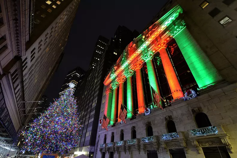 NY: New York Stock Exchange Lit With Holiday Lights