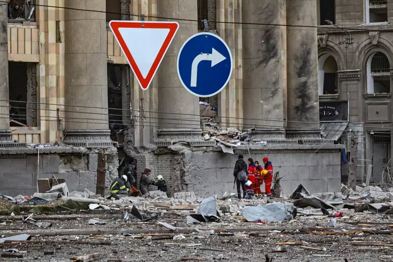 Aftermath of shelling in Kharkiv, Ukraine