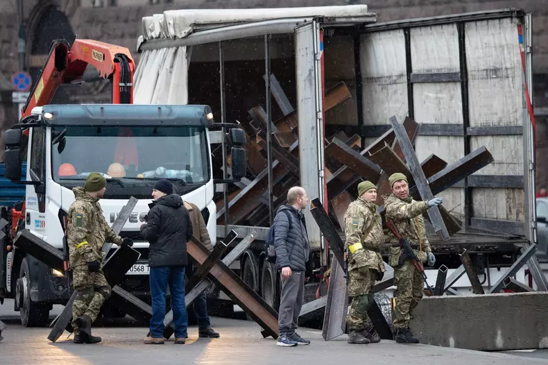 Barricades Are Set Up In Central City - Kyiv