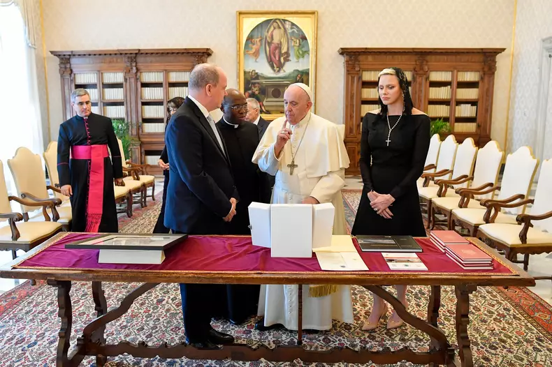 Pope Francis Meets Prince Albert II Of Monaco And His Wife Princess Charlene