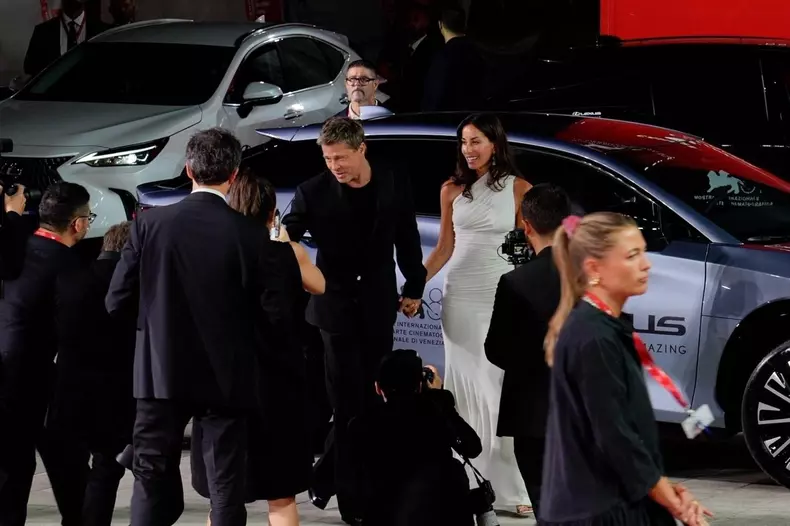 Brad Pitt and Girlfriend Ines de Ramon attend  the Venice International Film Festival