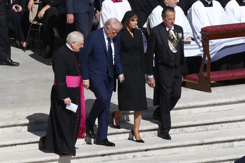 Donald Trump and Melania Trump attend the funeral Mass of the Roman Pontiff Francis Bergoglio was celebrated in St. Peter's Basilica