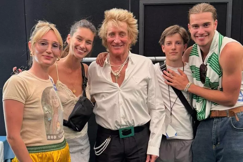 "Celebrating back stage ?? After the show at @glastofest with 4 of my 8 children … Ruby, Renee, Aiden and Alastair," Stewart wrote in his caption