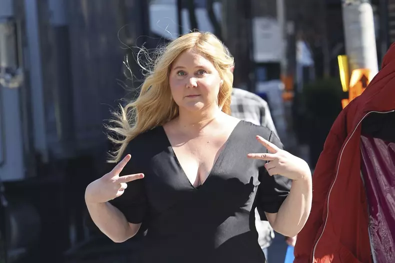 *EXCLUSIVE* Amy Schumer spotted filming "Kinda Pregnant" on NYC streets after recently opening up about Cushing Syndrome diagnosis **WEB MUST CALL FOR PRICING**