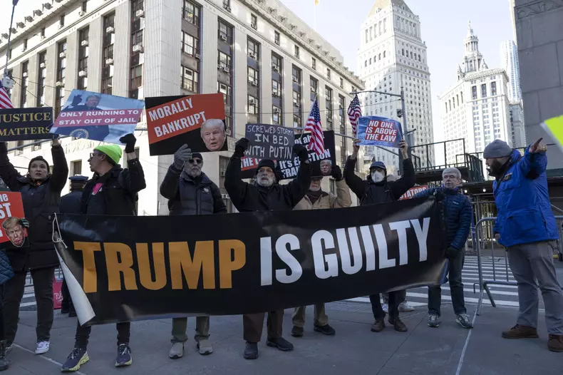 Anti-Trump Protesters At Courthouse For Hearing In Hush Money Case
