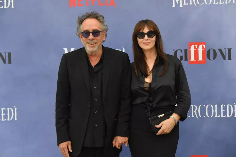 Tim Burton And Monica Bellucci At Presentation Of Wednesday Season 2 - Italy
