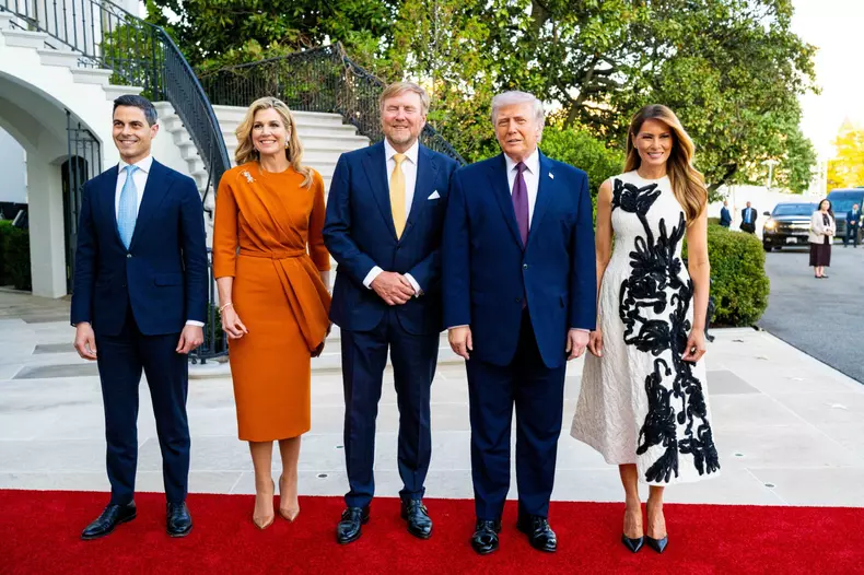 King Willem-Alexander and Queen Máxima meet President Trump and First Lady Melania during White House visit in Washington DC