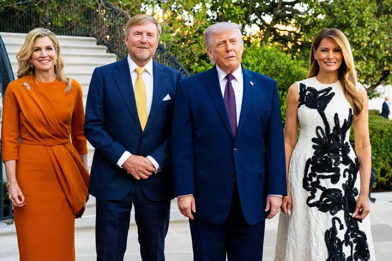 King Willem-Alexander and Queen Máxima meet President Trump and First Lady Melania during White House visit in Washington DC