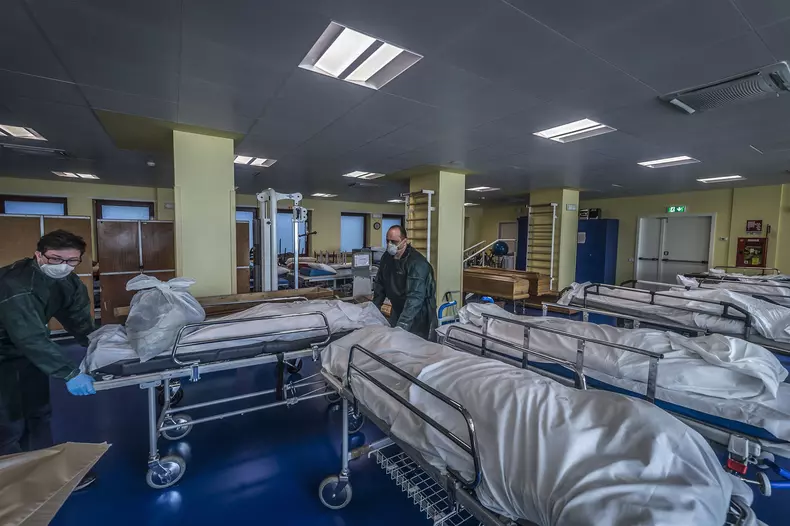 italy: Coronavirus Covid 19 emergency. The mortuary (morgue) of Ponte San Pietro Hospital in the Province of Bergamo, the area where the highest number of infection of COVID19 Coronavirus were recorded