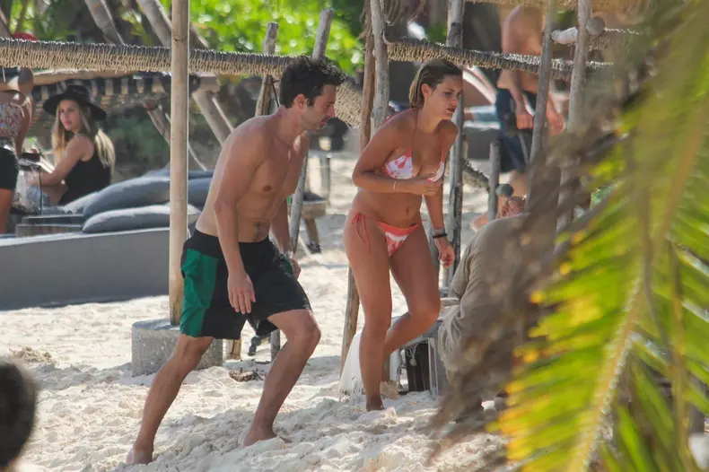 *EXCLUSIVE* "The Winter Soldier" Sebastian Stan gets wet and wild with girlfriend Alejandra Onieva on the beach in Tulum