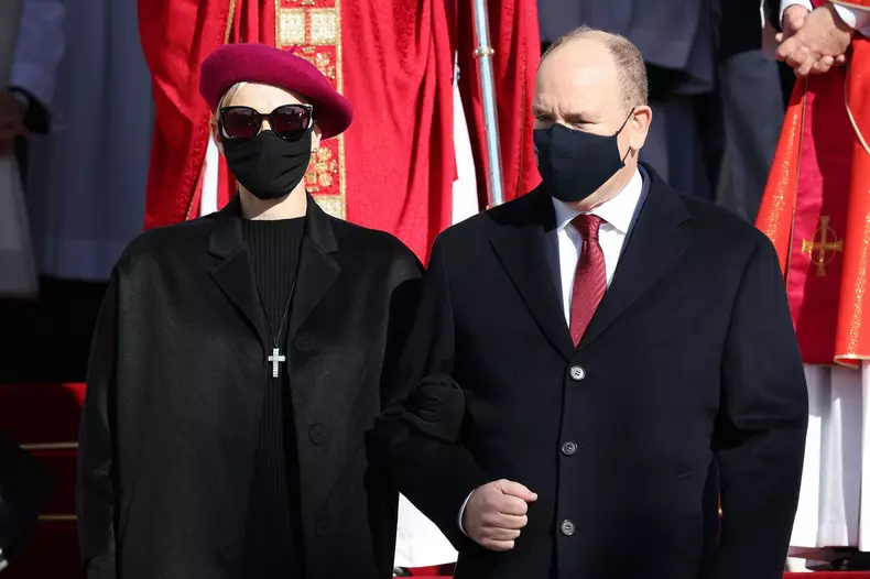 Prince Albert II of Monaco and Princess Charlene of Monaco at the Sainte Devote Mass