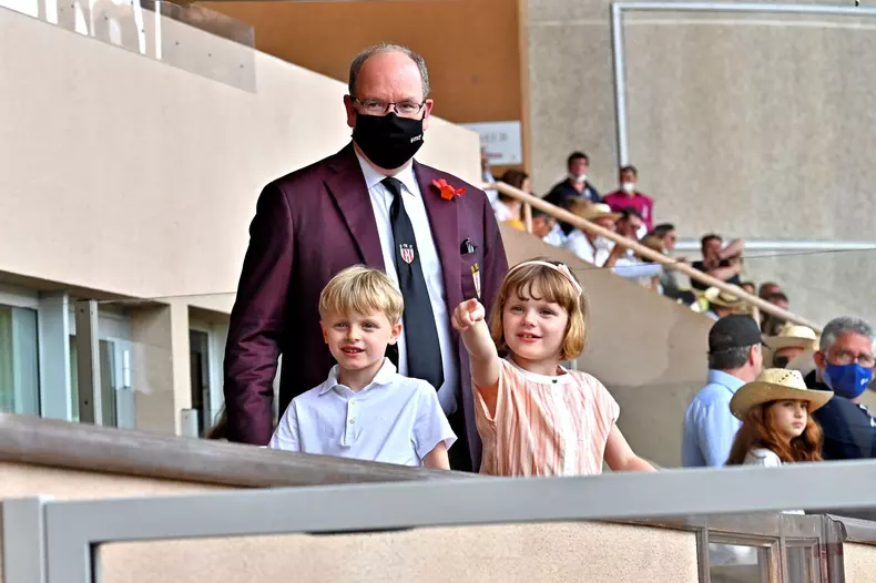 Prince Albert II of Monaco and kids Jacques during the last day of the World Rugby Sevens Repechage tournament