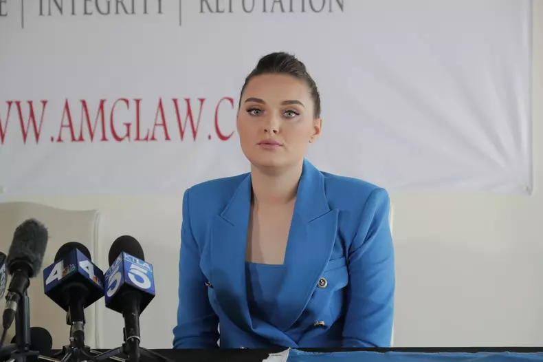 Gloria Allred press conference with Miss Ukraine Veronika, Los Angeles, California, USA - 08 Mar 2022