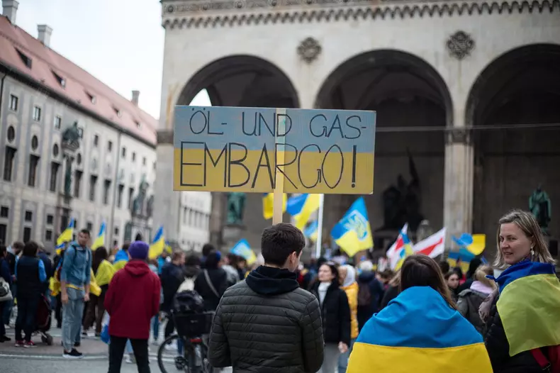 Demo for arms deliveries to Ukraine in Munich, Bavaria, Germany - 23 Apr 2022