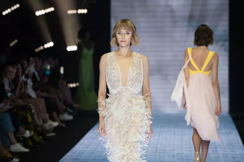 Rome, Italy, July 14,2022 - Gretel Z. fashion show with model on catwalk, during "Altaroma - Roma Fashion Week" in "Ex Caserma Guido Reni" in Rome. Credits: Luigi de Pompeis/Alamy Live News