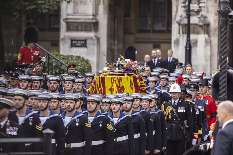 The State Funeral of Her Majesty The Queen, Gun Carriage Procession, St Margaret's Street, London, UK - 19 Sep 2022