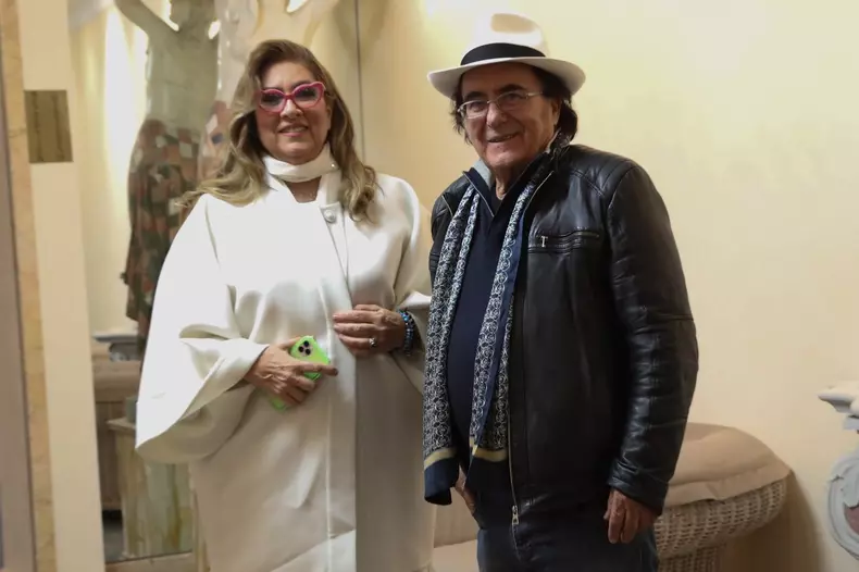 *EXCLUSIVE* **STRICTLY NOT AVAILABLE FOR WEB USAGE UNTIL THURSDAY 13TH FEBRUARY AT 8AM** Italian pop music duo Albano Carrisi and Romina Power at Sanremo