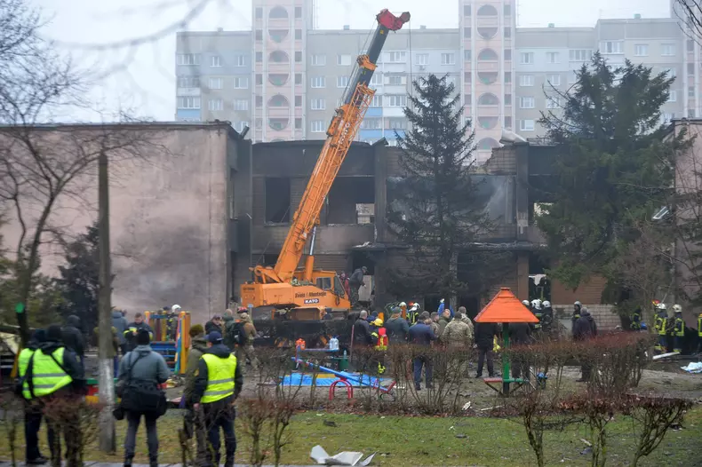 Deadly helicopter crash in Brovary, Ukraine - 18 Jan 2023