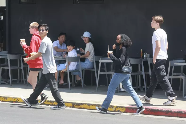 *EXCLUSIVE* Angelina Jolie and Brad Pitt's kids step out for coffee together