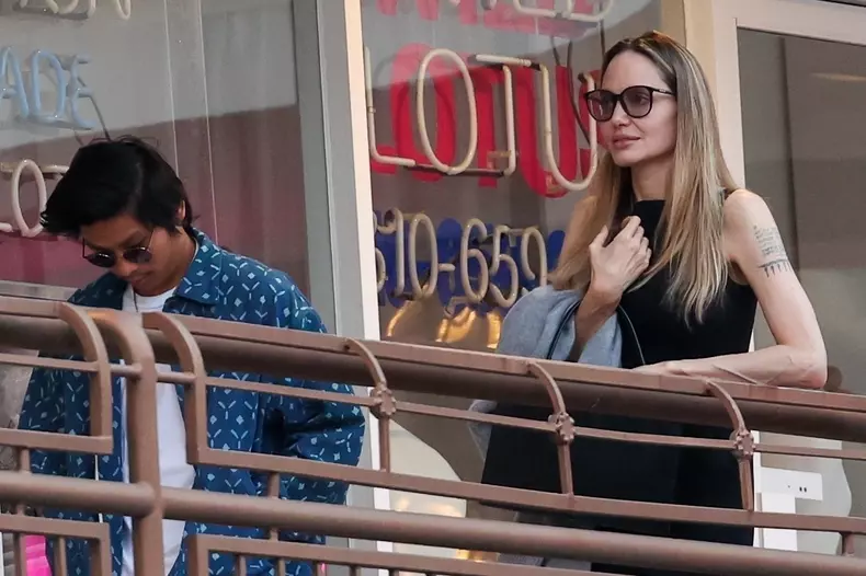 *EXCLUSIVE* Angelina Jolie is spotted on a mother/son dinner night at Sushi Park in West Hollywood and Pax pays on his AMEX!