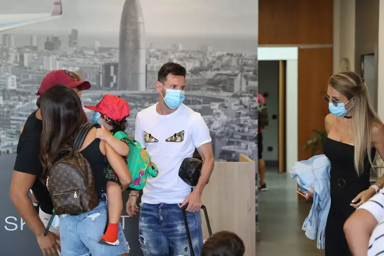 *EXCLUSIVE* Lionel Messi and Luis Suarez travel to Ibiza with their families