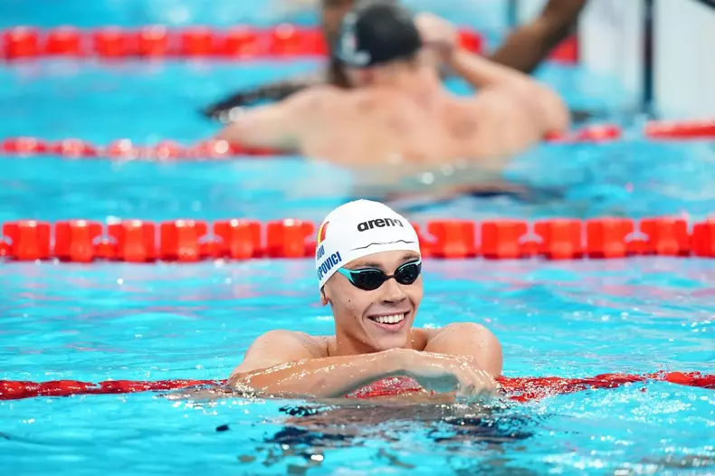 Romania's David Popovici in action during the Men's 100m Freestyle semi-final at the Paris La Defense Arena on the fourth day of the 2024 Paris Olympic Games in France. Picture date: Tuesday July 30, 2024.