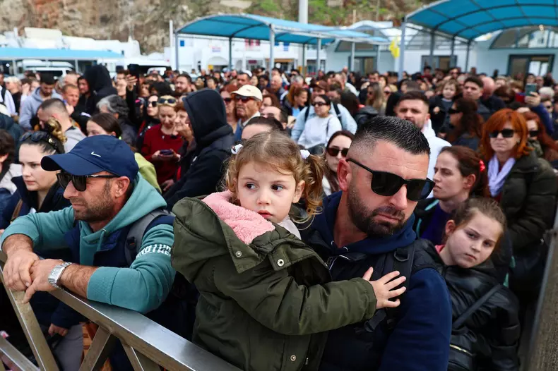Frequent earthquakes have caused tourists and local residents to leave the island of Santorini, Greece - 03 Feb 2025