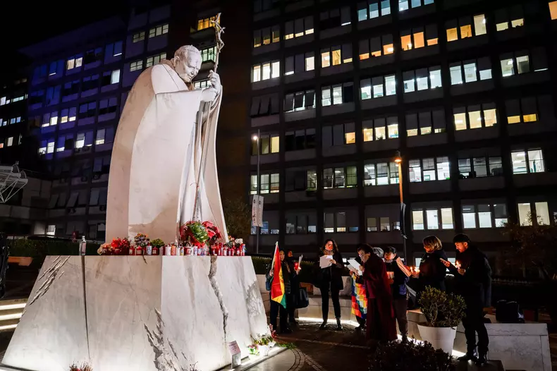 Faithful pray for Pope Francis in Rome, Italy - 18 Feb 2025