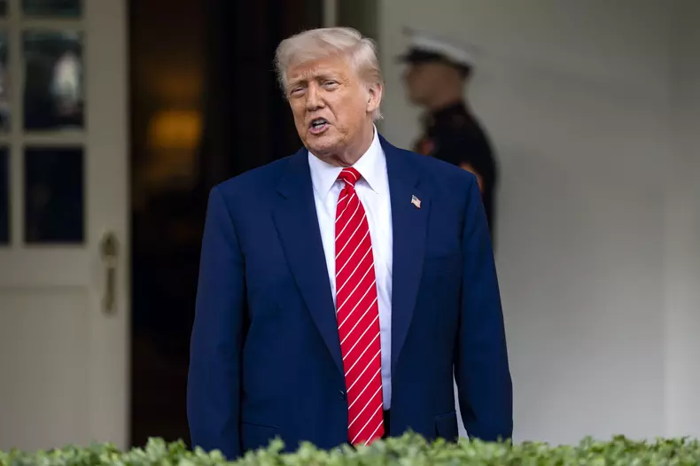 United States President Donald J. Trump Speaks With Reporters Outside The West Wing Of The White House In Washington, DC - 08 May 2025