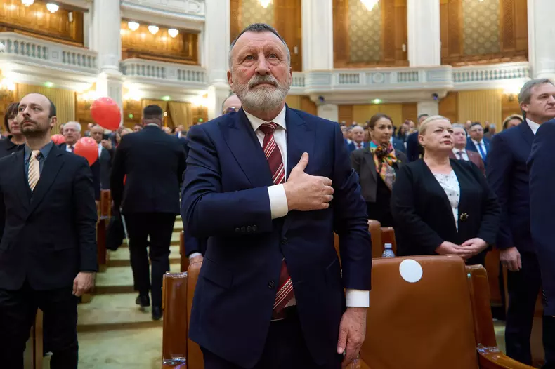 Bucharest, Romania. 28th Feb, 2025: Paul Stanescu, Social Democratic Party (PSD) general secretary, attends the vote on the motion of no confidence against the government, filed by Romania’s far-right parties AUR, POT, and SOS, in the joint plenary of the