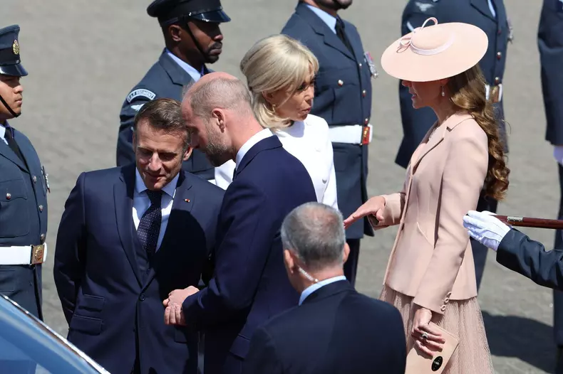 The President of France Emmanuel Macron and his wife Brigitte Macron are welcomed by the Prince and Princess of Wales at RAF Northolt, north London, on day one of the French President's state visit to the UK. Picture date: Tuesday July 8, 2025.