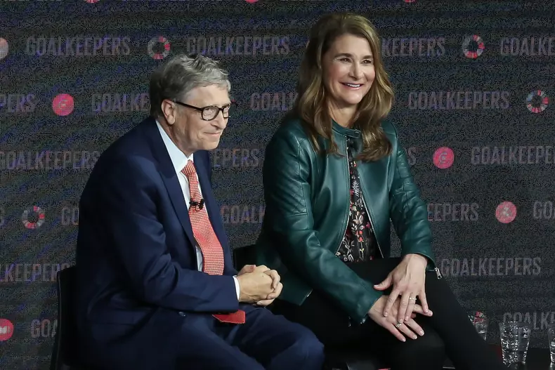 Le président Emmanuel Macron participe à l'événement des "Goalkeepers" avec Bill et Melinda Gates à New York