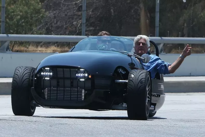 Jay Leno films scenes for his show "Jay Leno's Garage"