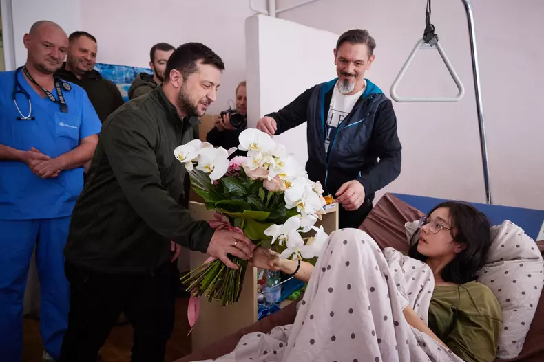 President Zelensky Visits Wounded Civilians - Kyiv