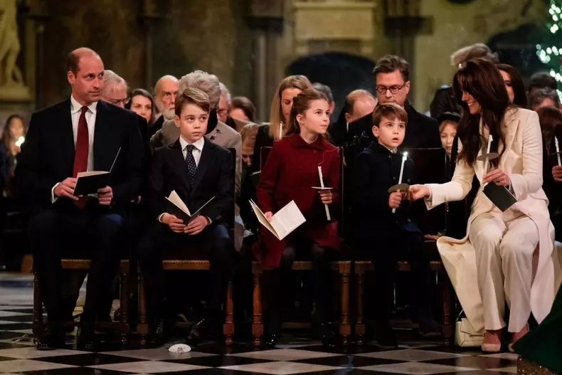 File photo dated 08/12/23 of the Prince of Wales, Prince George, Princess Charlotte, Prince Louis and the Princess of Wales during the Royal Carols - Together At Christmas service at Westminster Abbey in London. The Princess of Wales has revealed she is u