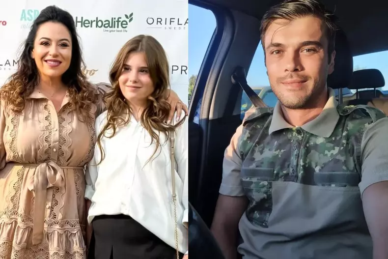 Colaj foto cu Oana Roman, Marius Elisei și Isabela, fiica lor