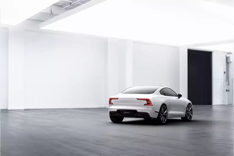 Polestar 1 white exterior, 3/4 rear