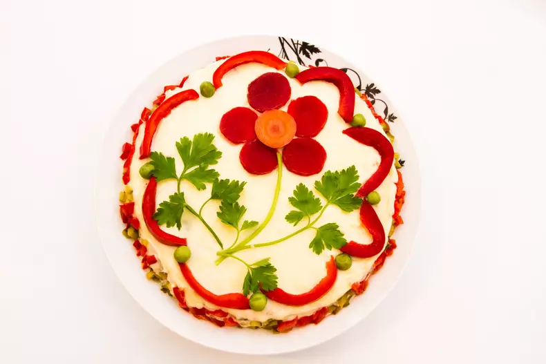 Salad,Olivier,(boeuf,Salad,Or,Russian,Salad),Covered,With,Mayonnaise