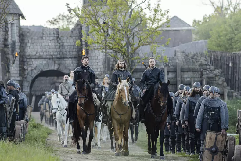Cavan Clerkin as Pyrlig, James Northcote as Aldhelm, Timothy Innes as King Edward and Alexander Dreymon as Uhtred