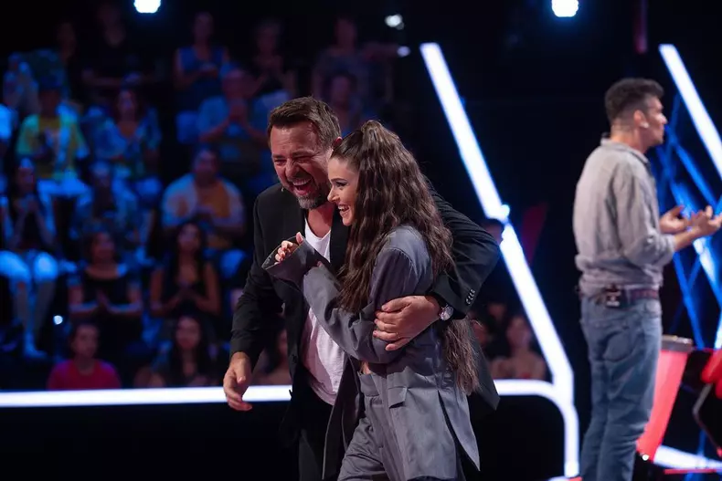 Horia Brenciu si Theo Rose, in timpul emisiunii Vocea Romaniei