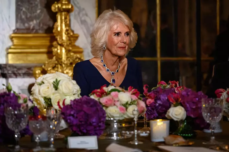 Regele Charles, discurs în onoarea părinților lui, la Palatul Versailles. Camilla a avut o apariție strălucitoare